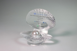 Shell-inspired acrylic deal toy created for Pearl Diver Capital investment fund launch.